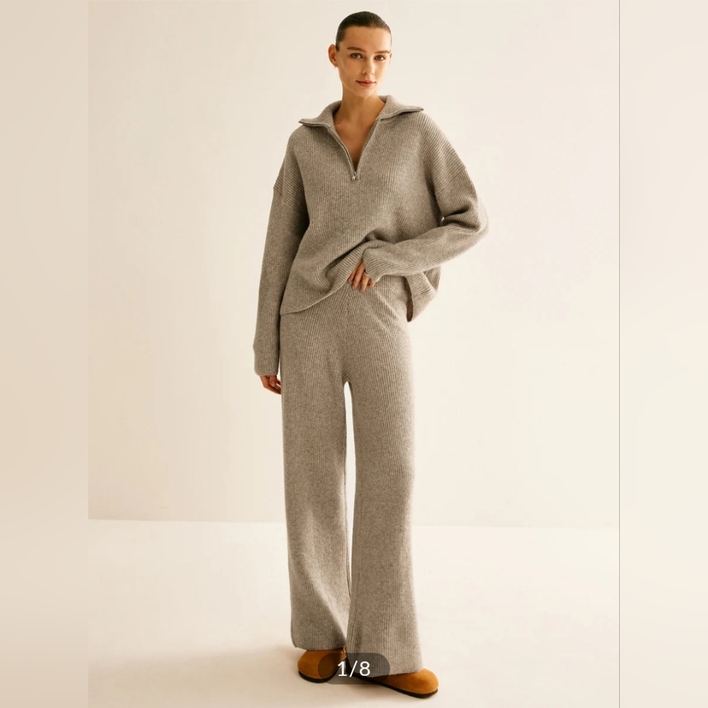 Commense Wool-blend Zipper Sweater Co-ords Knit Pants Set